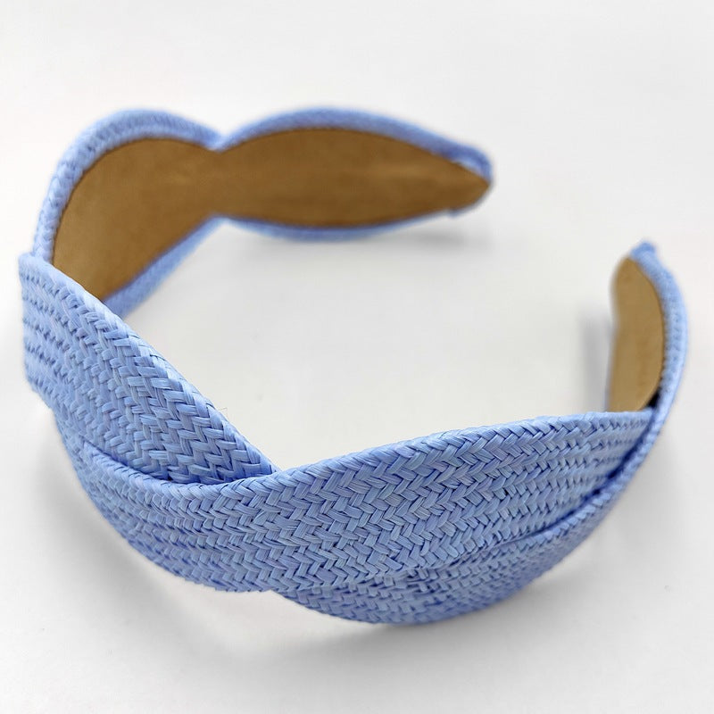Wholesale Solid Color Grass Woven Wide Edge Hair Bands